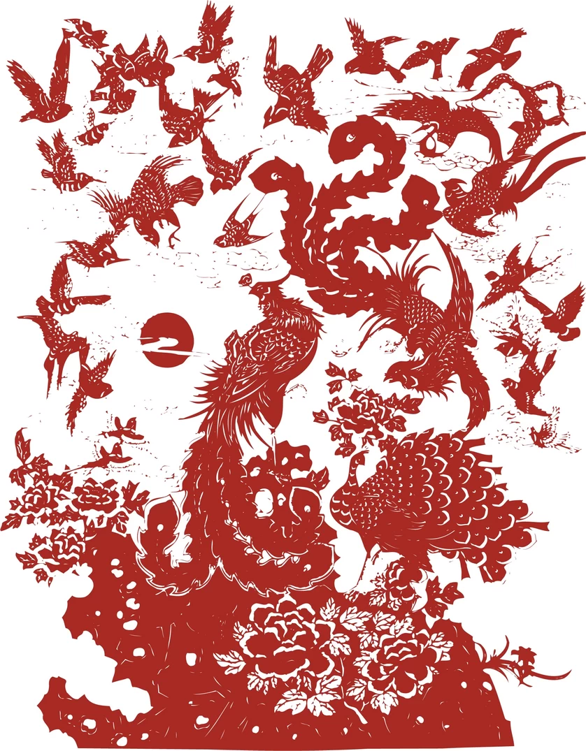 中国风中式传统喜庆民俗人物动物窗花剪纸插画边框AI矢量PNG素材【983】